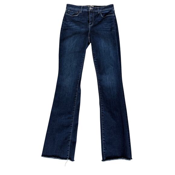 L’AGENCE Ruth High Rise Straight Jeans Size 29 Dark Wash Raw Hem Stretch Denim - Picture 3 of 5
